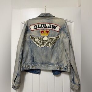 Vintage BluLaw denim Jacket with Skull and Crown Patch